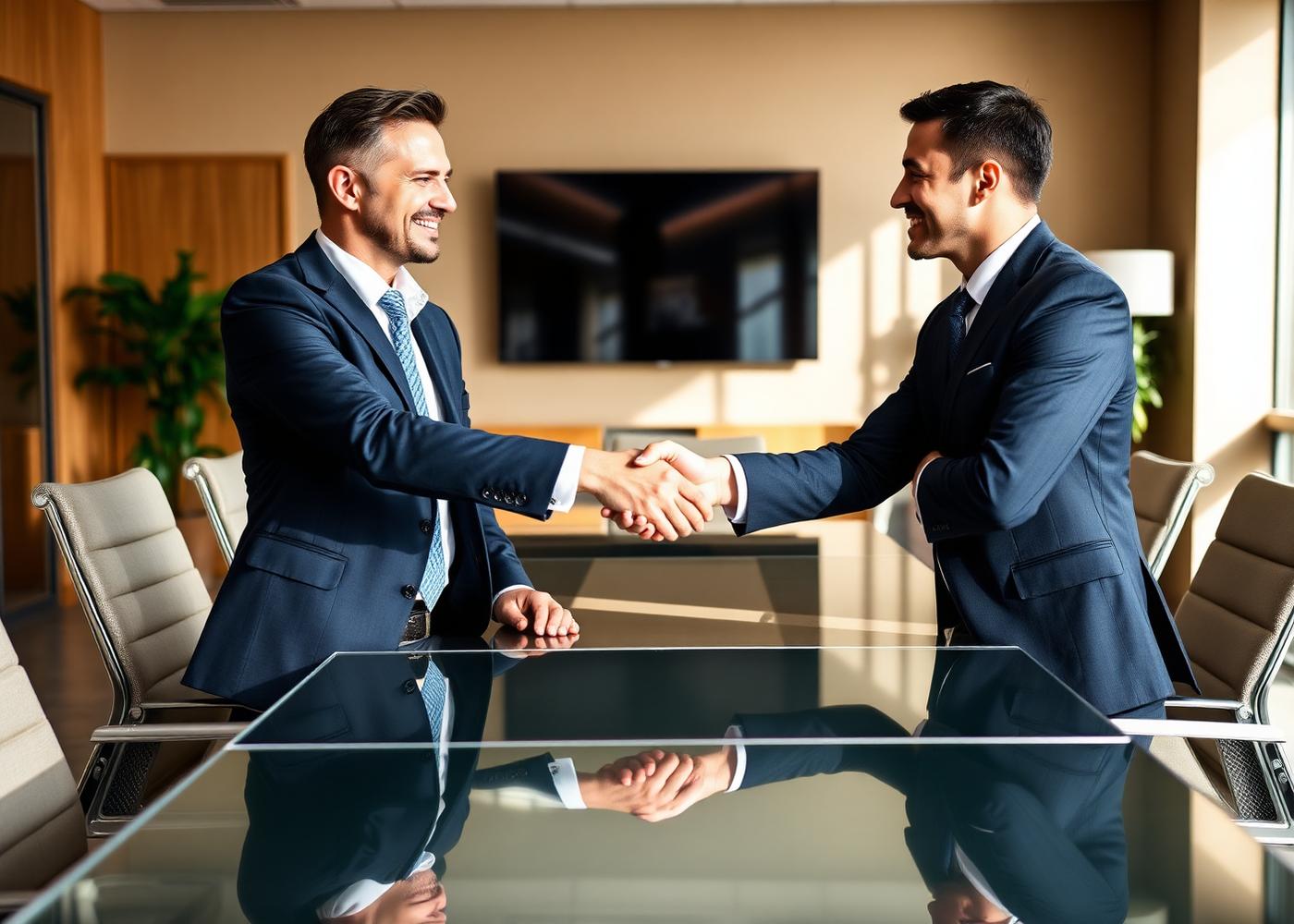Two professionals meeting in a modern boardroom